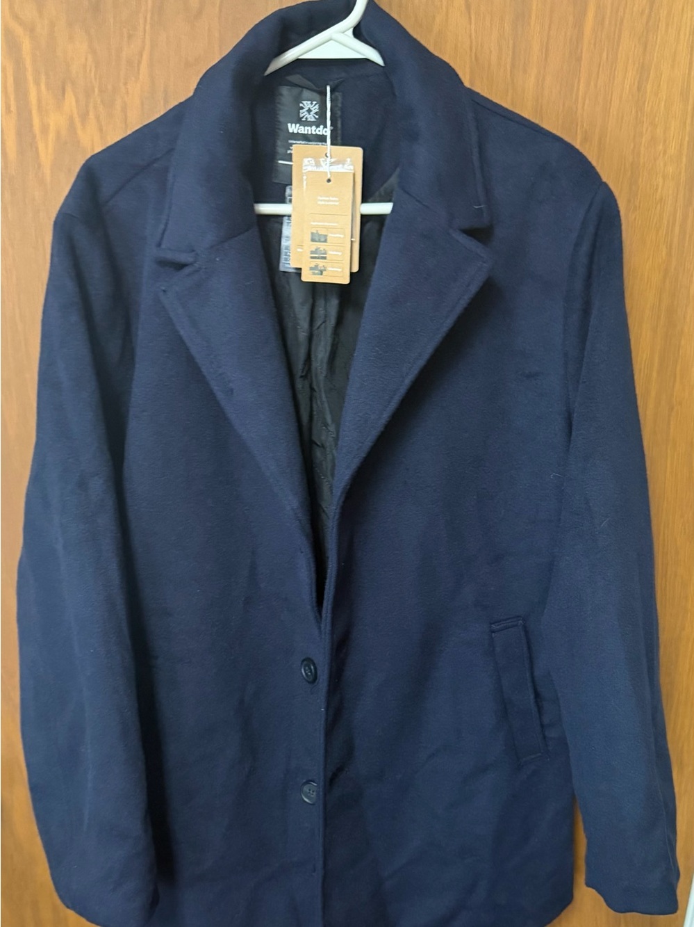 Navy Wool-Blend Single-Breasted Pea Coat by‎ Wantdo